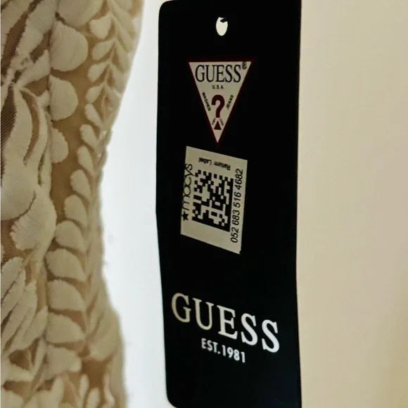 Guess Sz 14 Cream and White Embroidered Mesh Cutout Backless MIDI Dress w Slit - Picture 9 of 16